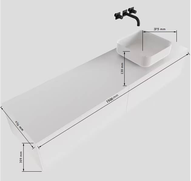 Mondiaz Lagom Binx White badmeubel wit mat 150 cm 2 lades solid surface 1 waskom rechts 1 kraangat