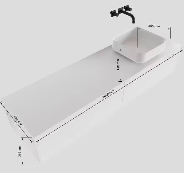 Mondiaz Lagom Binx White badmeubel wit mat 160 cm 2 lades solid surface 1 waskom rechts 1 kraangat