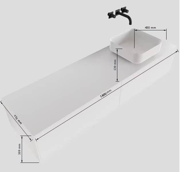 Mondiaz Lagom Binx White badmeubel wit mat 180 cm 2 lades solid surface 1 waskom rechts 1 kraangat