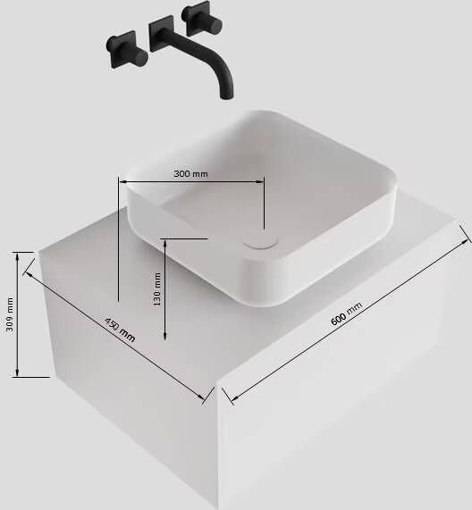 Mondiaz Lagom Binx White badmeubel wit mat 60 cm 1 lade solid surface 1 waskom midden 1 kraangat