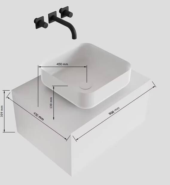 Mondiaz Lagom Binx White badmeubel wit mat 90 cm 1 lade solid surface 1 waskom midden 1 kraangat