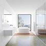 Douche Concurrent Badkamermeubel Lagom Hangend 150x30x45cm Wit Glans Solid Surface Wastafel Cloud Geen Kraangaten Rechts met 1 Lade - Thumbnail 3
