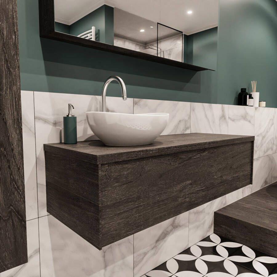 Mondiaz Lush Barco badmeubel eiken donker bruin 120 cm 1 lade mdf 1 waskom links 1 kraangat