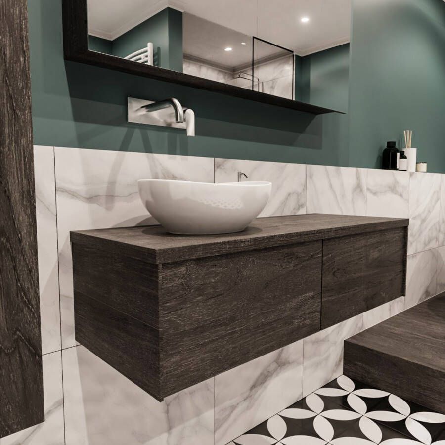 Mondiaz Lush Barco badmeubel eiken donker bruin 120 cm 2 lades mdf 1 waskom links zonder kraangat