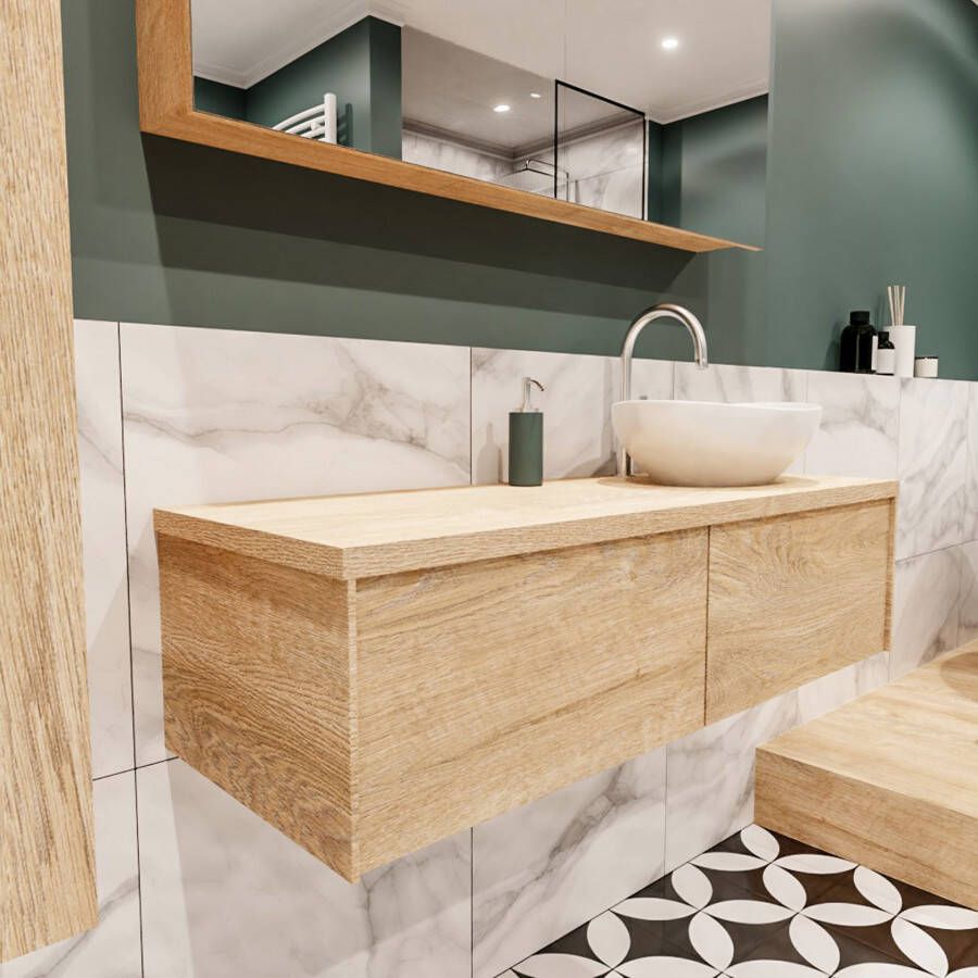 Mondiaz Lush Barco badmeubel eiken licht 120 cm 2 lades mdf 1 waskom rechts 1 kraangat