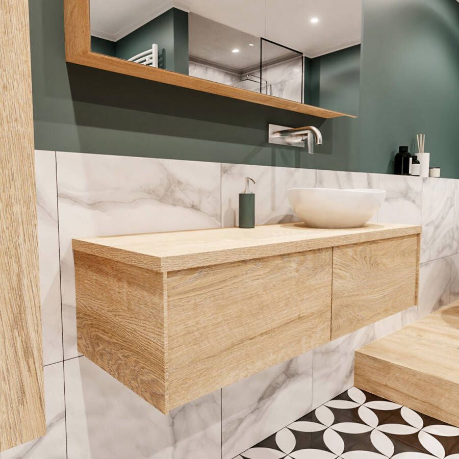Mondiaz Lush Barco badmeubel eiken licht 120 cm 2 lades mdf 1 waskom rechts zonder kraangat