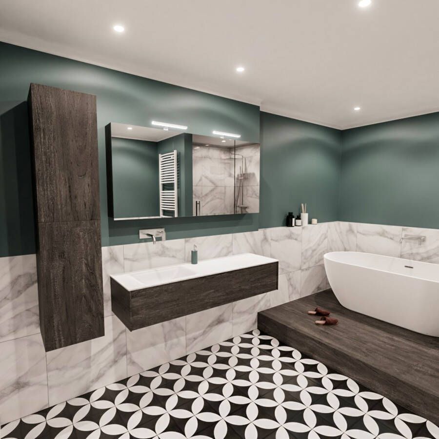 Mondiaz Lush Cloud badmeubel eiken donker bruin 150 cm 1 lade solid surface enkele spoelbak links zonder kraangat