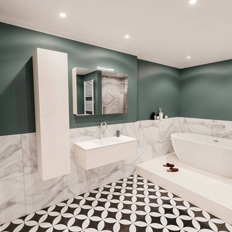 Mondiaz Lush Cloud badmeubel underlayment 100 cm 1 lade solid surface enkele spoelbak midden 1 kraangat