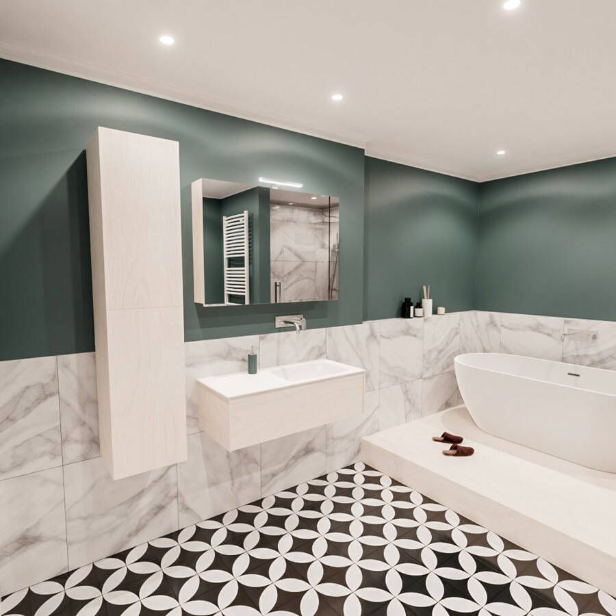 Mondiaz Lush Cloud badmeubel underlayment 100 cm 1 lade solid surface enkele spoelbak rechts zonder kraangat