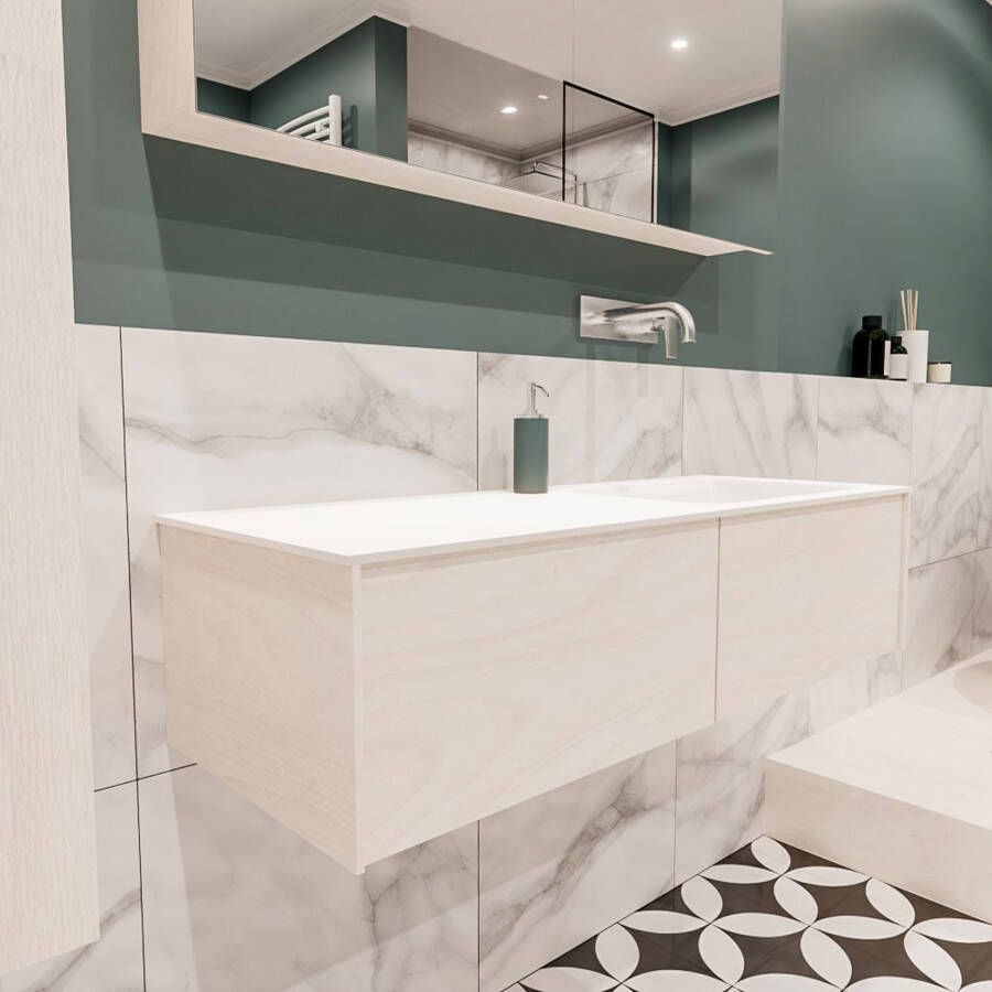 Mondiaz Lush Cloud badmeubel underlayment 120 cm 2 lades solid surface enkele spoelbak rechts zonder kraangat