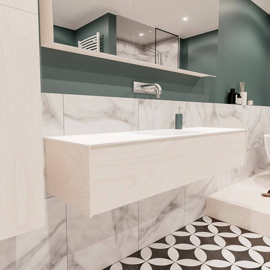 Mondiaz Lush Cloud badmeubel underlayment 150 cm 1 lade solid surface enkele spoelbak midden zonder kraangat