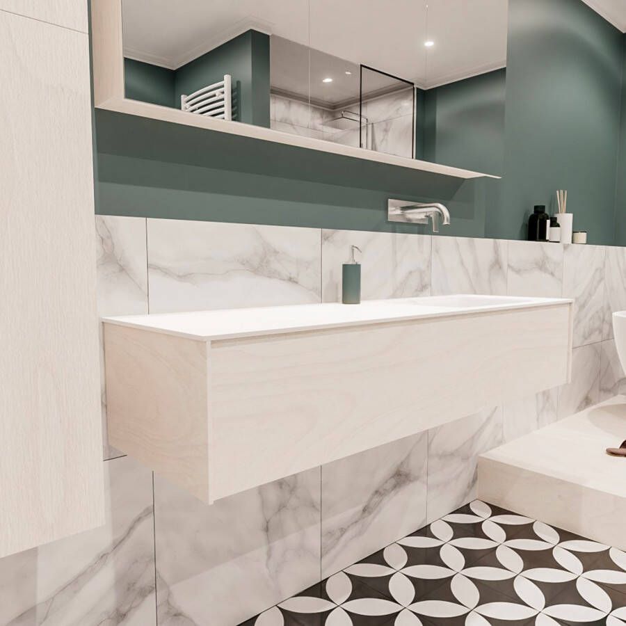 Mondiaz Lush Cloud badmeubel underlayment 150 cm 1 lade solid surface enkele spoelbak rechts zonder kraangat