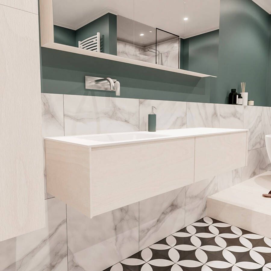 Mondiaz Lush Cloud badmeubel underlayment 150 cm 2 lades solid surface enkele spoelbak links zonder kraangat