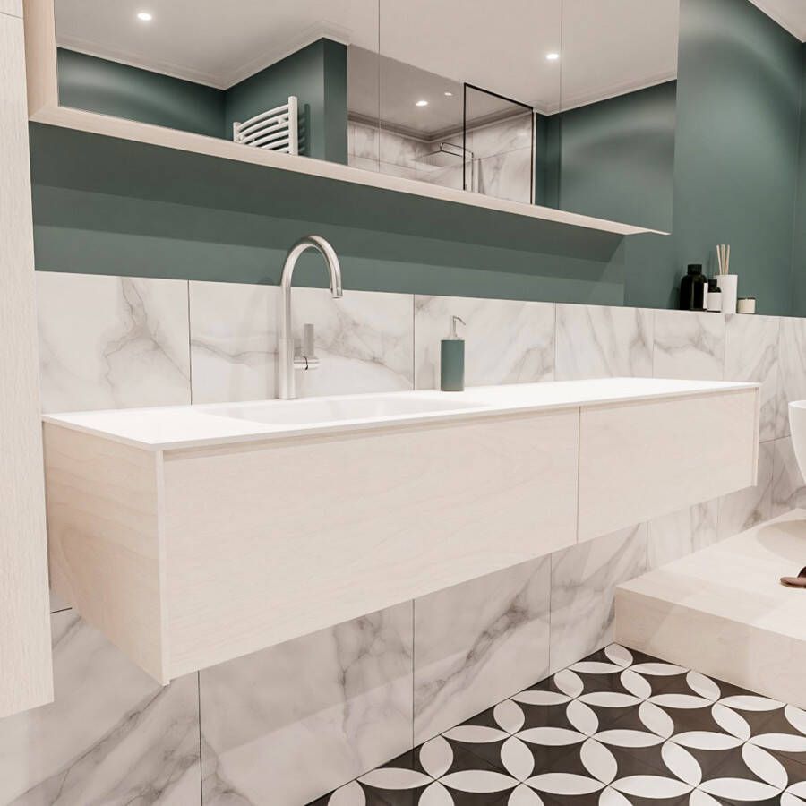 Mondiaz Lush Cloud badmeubel underlayment 180 cm 2 lades solid surface enkele spoelbak links 1 kraangat