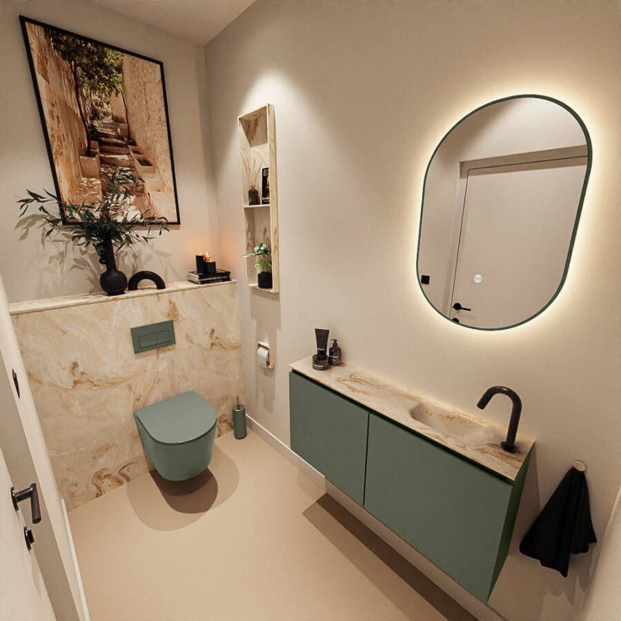 Mondiaz Toiletmeubel Ture Dlux | 100 cm | Meubelkleur Army | Eden wastafel Frappe Rechts | 1 kraangat