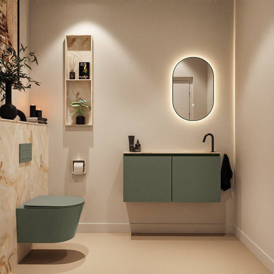 Mondiaz Toiletmeubel Ture Dlux | 100 cm | Meubelkleur Army | Eden wastafel Frappe Rechts | 1 kraangat