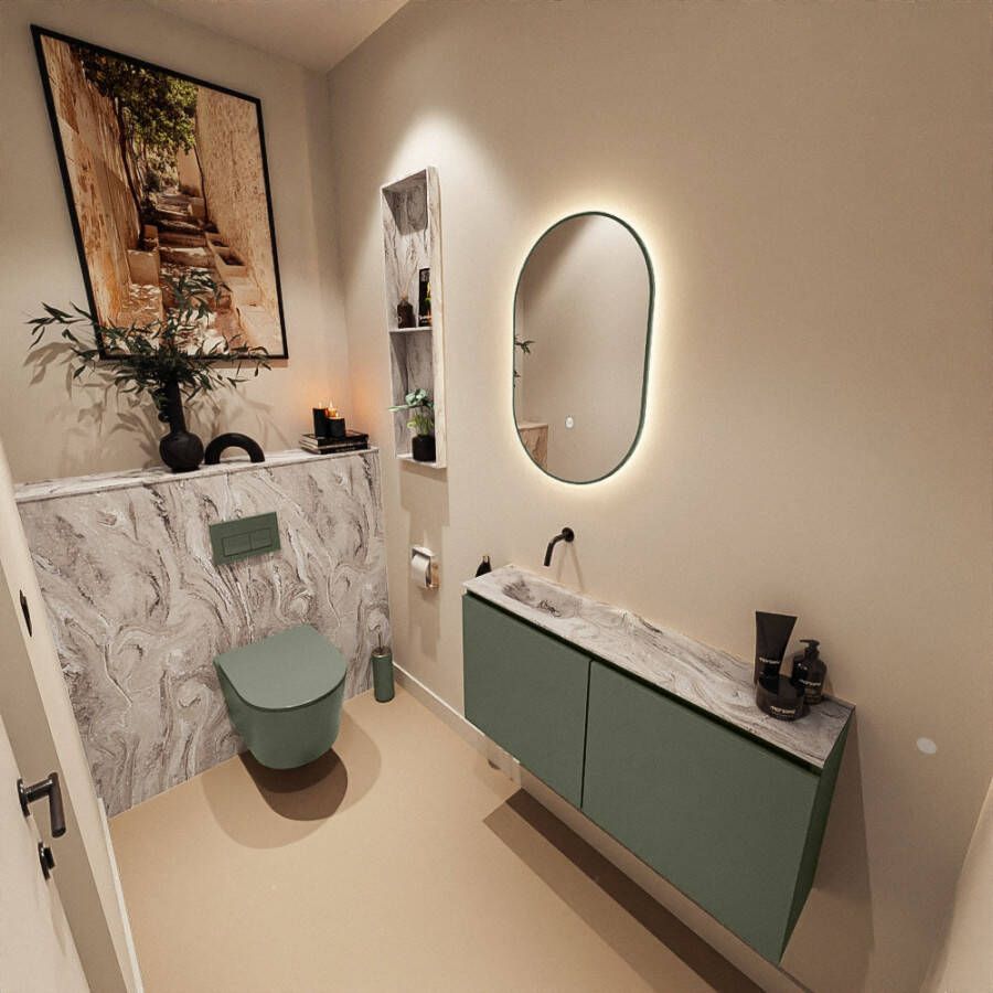 Mondiaz Toiletmeubel Ture Dlux | 100 cm | Meubelkleur Army | Eden wastafel Glace Links | Zonder kraangat