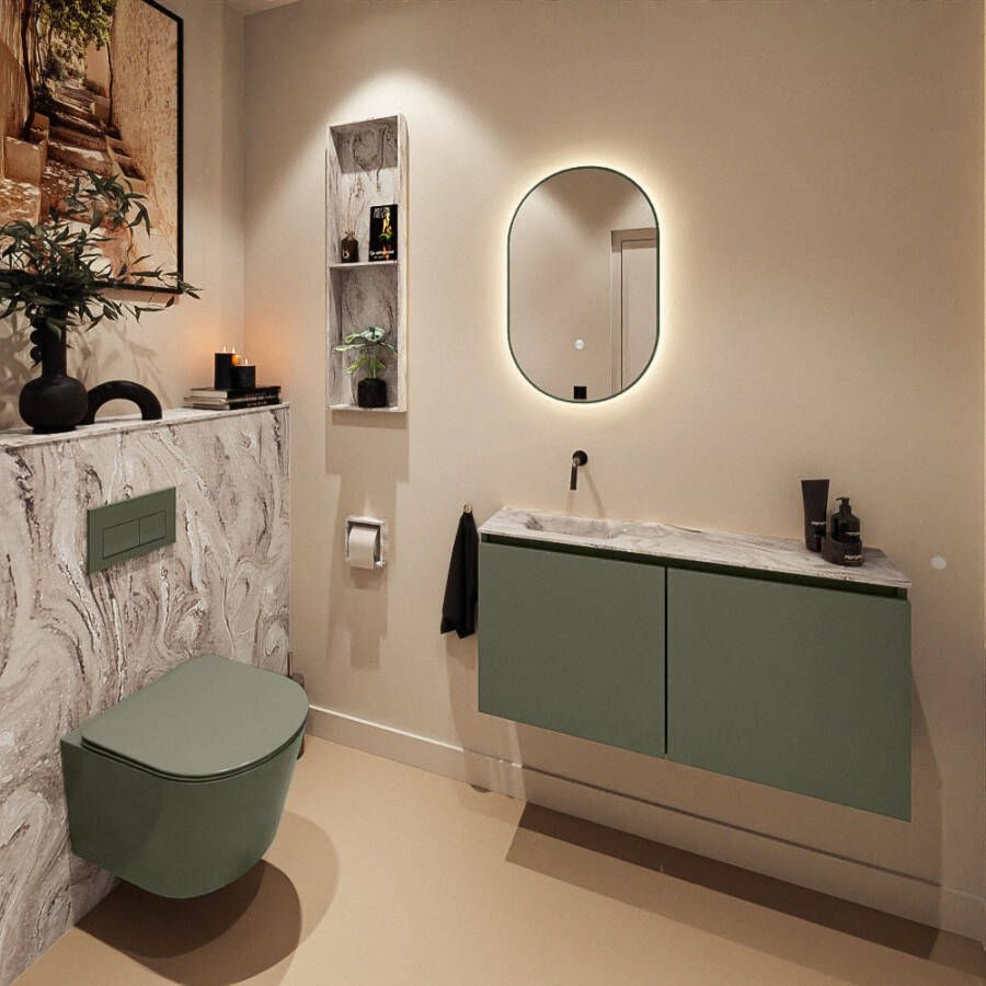 Mondiaz Toiletmeubel Ture Dlux | 100 cm | Meubelkleur Army | Eden wastafel Glace Links | Zonder kraangat