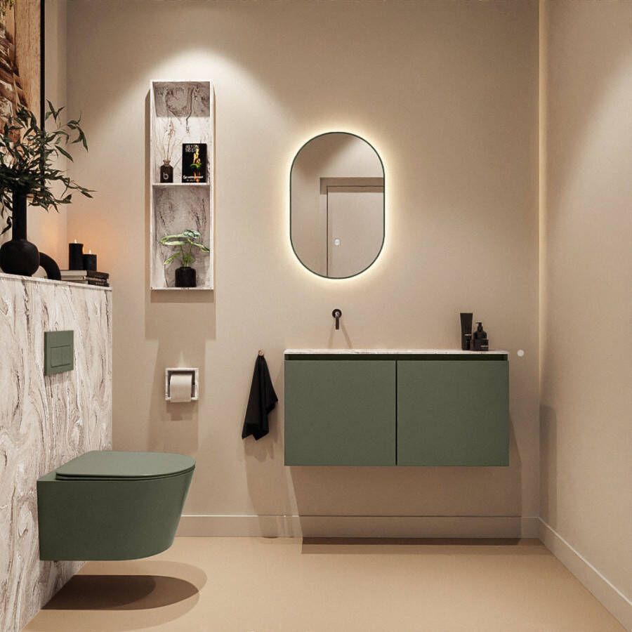 Mondiaz Toiletmeubel Ture Dlux | 100 cm | Meubelkleur Army | Eden wastafel Glace Links | Zonder kraangat