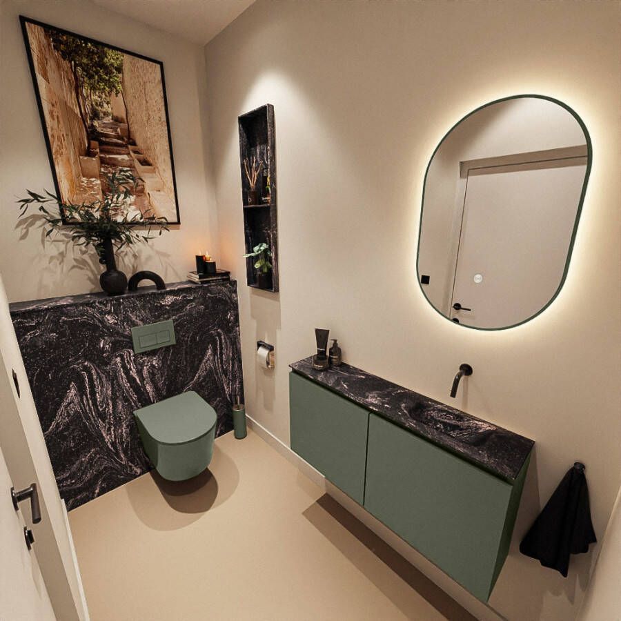 Mondiaz Toiletmeubel Ture Dlux | 100 cm | Meubelkleur Army | Eden wastafel Lava Rechts | Zonder kraangat