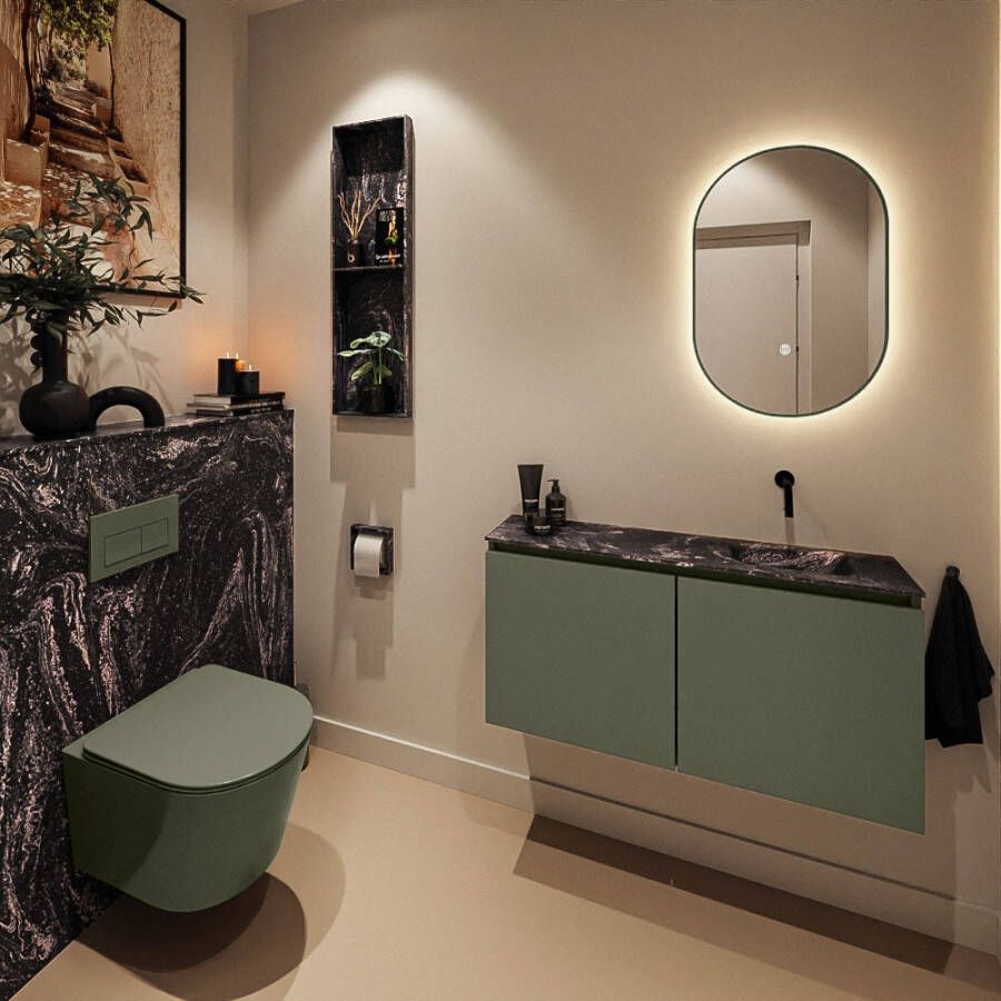 Mondiaz Toiletmeubel Ture Dlux | 100 cm | Meubelkleur Army | Eden wastafel Lava Rechts | Zonder kraangat