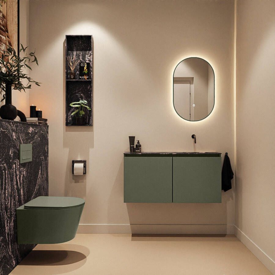 Mondiaz Toiletmeubel Ture Dlux | 100 cm | Meubelkleur Army | Eden wastafel Lava Rechts | Zonder kraangat
