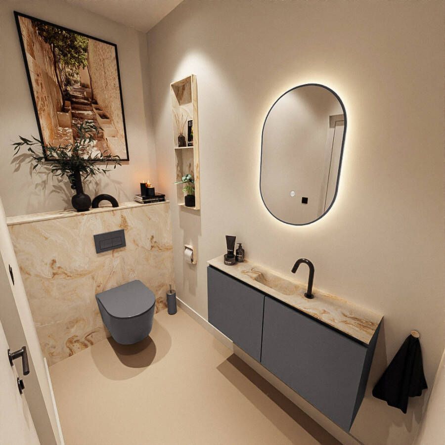 Mondiaz Toiletmeubel Ture Dlux | 100 cm | Meubelkleur Dark Grey | Eden wastafel Frappe Midden | 1 kraangat