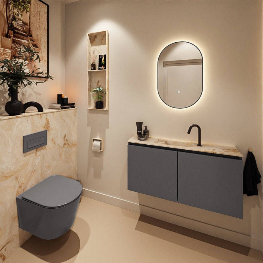 Mondiaz Toiletmeubel Ture Dlux | 100 cm | Meubelkleur Dark Grey | Eden wastafel Frappe Midden | 1 kraangat