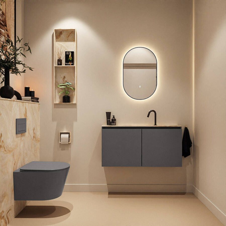 Mondiaz Toiletmeubel Ture Dlux | 100 cm | Meubelkleur Dark Grey | Eden wastafel Frappe Midden | 1 kraangat