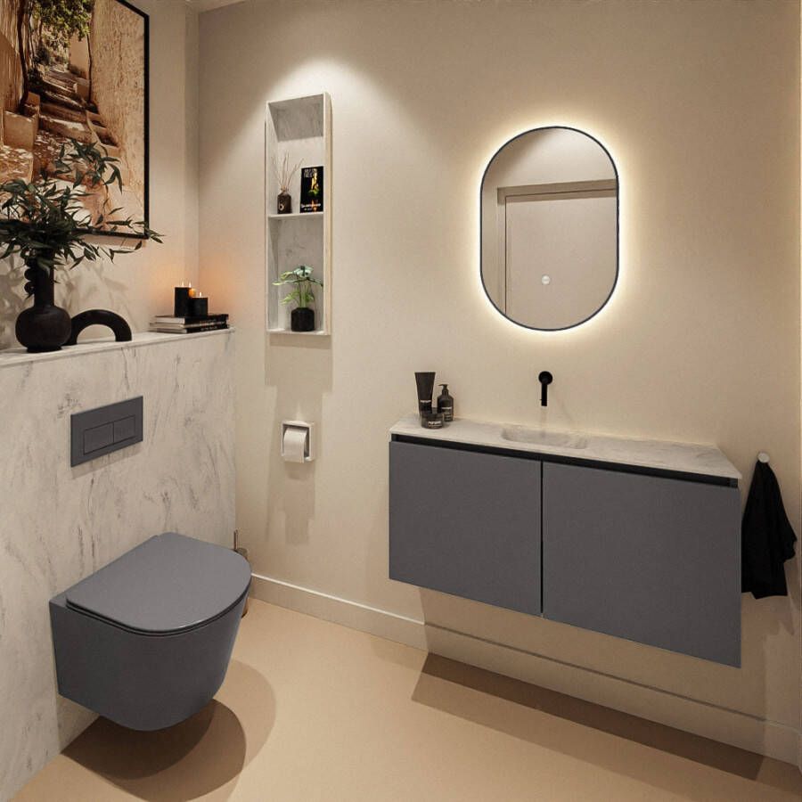 Mondiaz Toiletmeubel Ture Dlux | 100 cm | Meubelkleur Dark Grey | Eden wastafel Opalo Midden | Zonder kraangat