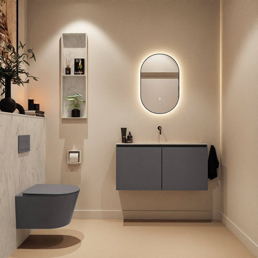 Mondiaz Toiletmeubel Ture Dlux | 100 cm | Meubelkleur Dark Grey | Eden wastafel Opalo Midden | Zonder kraangat