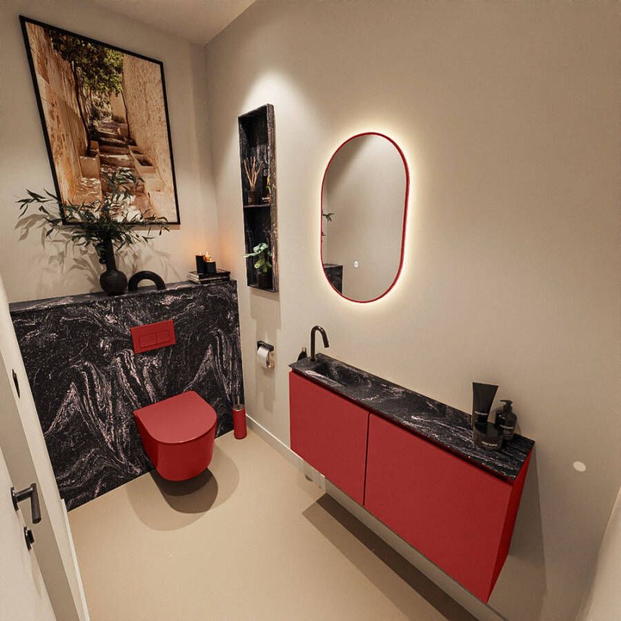 Mondiaz Toiletmeubel Ture Dlux | 100 cm | Meubelkleur Fire | Eden wastafel Lava Links | 1 kraangat