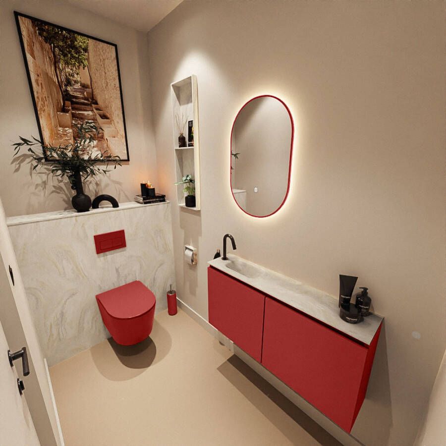 Mondiaz Toiletmeubel Ture Dlux | 100 cm | Meubelkleur Fire | Eden wastafel Ostra Links | 1 kraangat