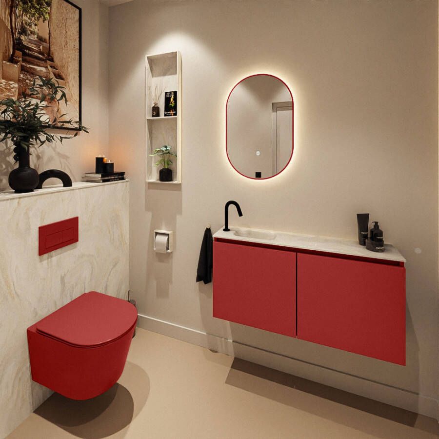 Mondiaz Toiletmeubel Ture Dlux | 100 cm | Meubelkleur Fire | Eden wastafel Ostra Links | 1 kraangat