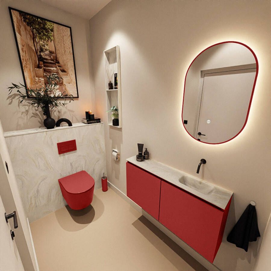 Mondiaz Toiletmeubel Ture Dlux | 100 cm | Meubelkleur Fire | Eden wastafel Ostra Rechts | Zonder kraangat