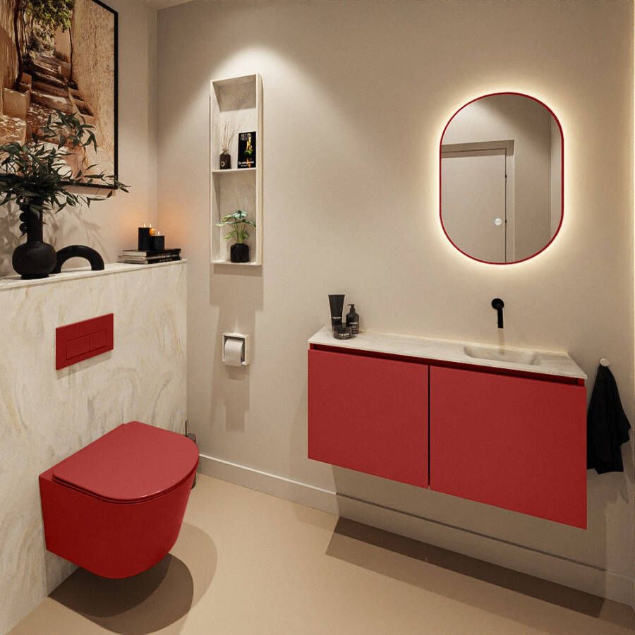 Mondiaz Toiletmeubel Ture Dlux | 100 cm | Meubelkleur Fire | Eden wastafel Ostra Rechts | Zonder kraangat