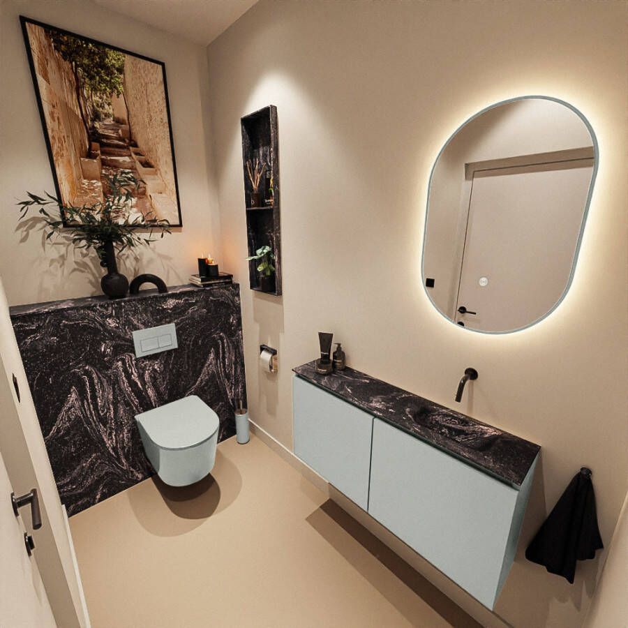 Mondiaz Toiletmeubel Ture Dlux | 100 cm | Meubelkleur Greey | Eden wastafel Lava Rechts | Zonder kraangat