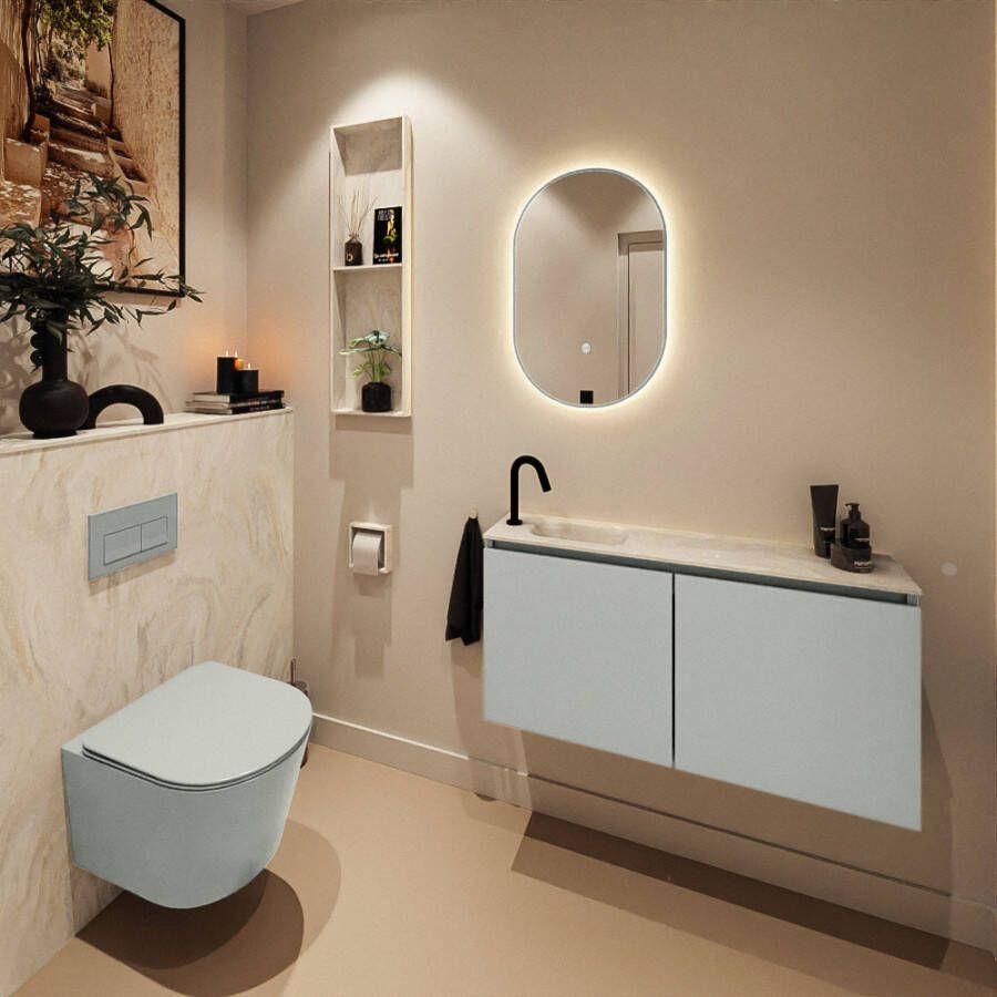 Mondiaz Toiletmeubel Ture Dlux | 100 cm | Meubelkleur Greey | Eden wastafel Ostra Links | 1 kraangat