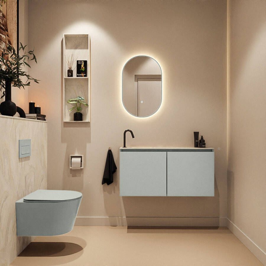 Mondiaz Toiletmeubel Ture Dlux | 100 cm | Meubelkleur Greey | Eden wastafel Ostra Links | 1 kraangat