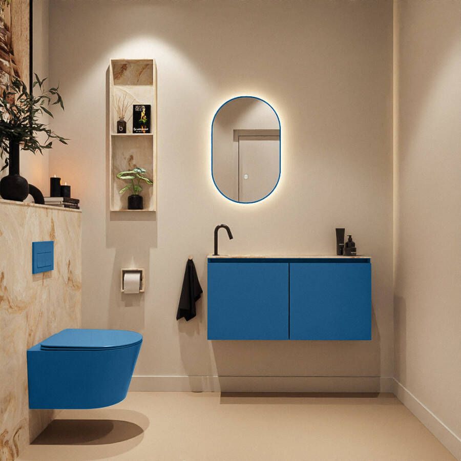 Mondiaz Toiletmeubel Ture Dlux | 100 cm | Meubelkleur Jeans | Eden wastafel Frappe Links | 1 kraangat