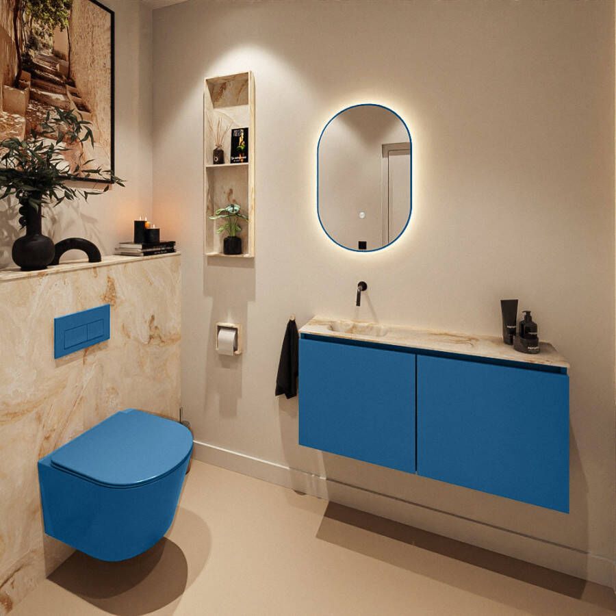 Mondiaz Toiletmeubel Ture Dlux | 100 cm | Meubelkleur Jeans | Eden wastafel Frappe Links | Zonder kraangat