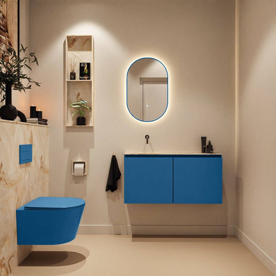 Mondiaz Toiletmeubel Ture Dlux | 100 cm | Meubelkleur Jeans | Eden wastafel Frappe Links | Zonder kraangat