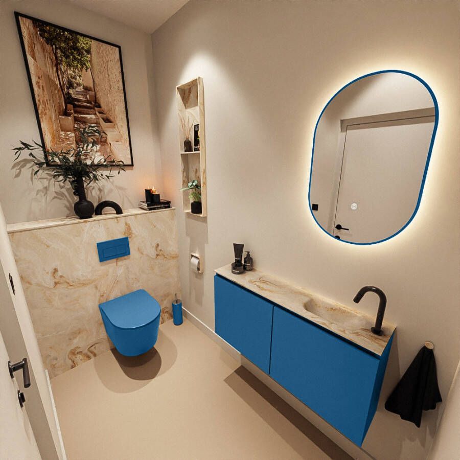 Mondiaz Toiletmeubel Ture Dlux | 100 cm | Meubelkleur Jeans | Eden wastafel Frappe Rechts | 1 kraangat