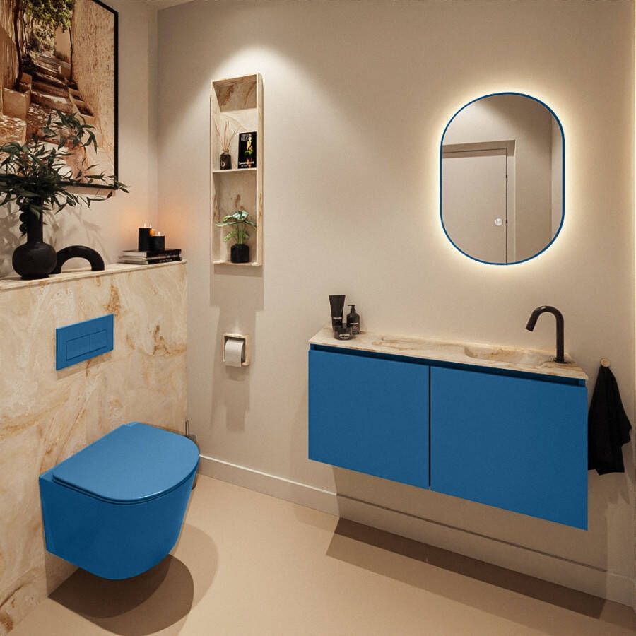 Mondiaz Toiletmeubel Ture Dlux | 100 cm | Meubelkleur Jeans | Eden wastafel Frappe Rechts | 1 kraangat