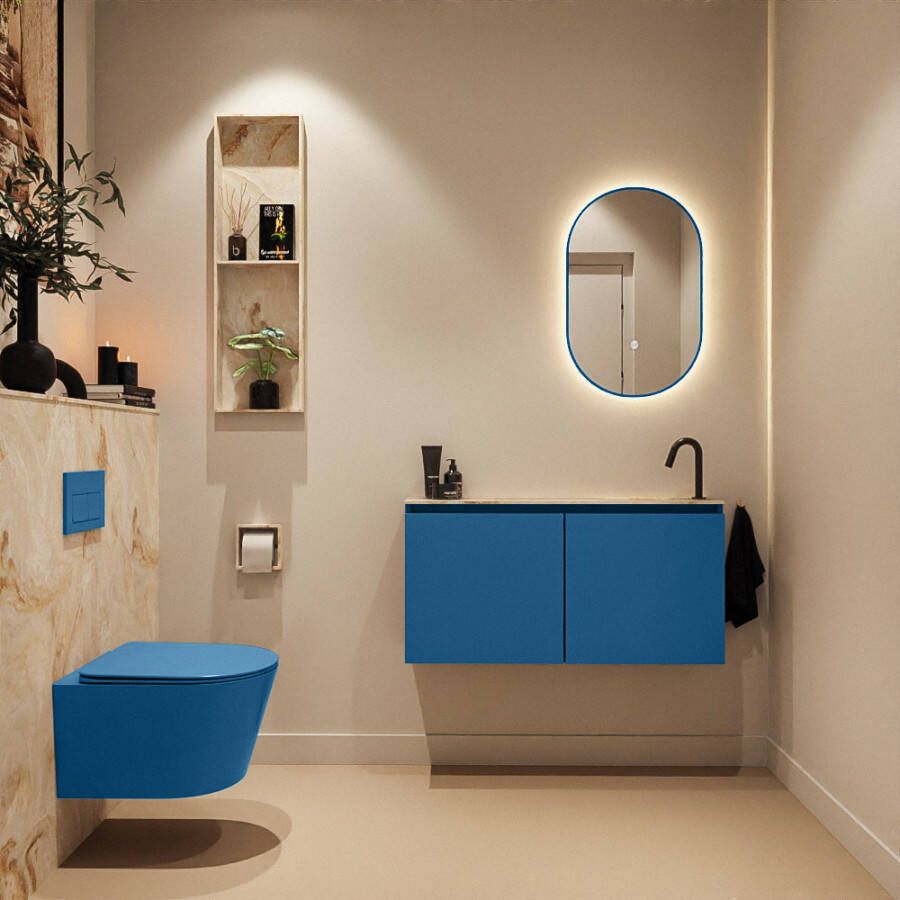 Mondiaz Toiletmeubel Ture Dlux | 100 cm | Meubelkleur Jeans | Eden wastafel Frappe Rechts | 1 kraangat