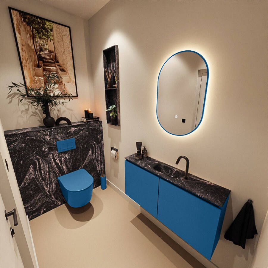 Mondiaz Toiletmeubel Ture Dlux | 100 cm | Meubelkleur Jeans | Eden wastafel Lava Midden | 1 kraangat