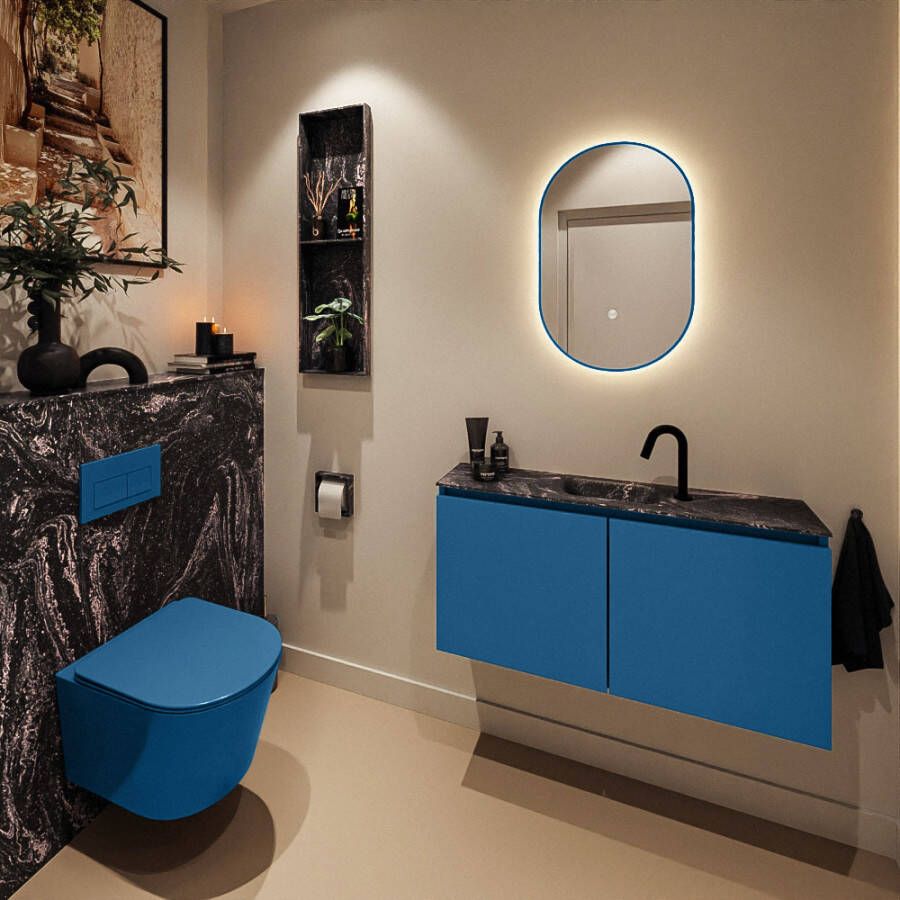 Mondiaz Toiletmeubel Ture Dlux | 100 cm | Meubelkleur Jeans | Eden wastafel Lava Midden | 1 kraangat