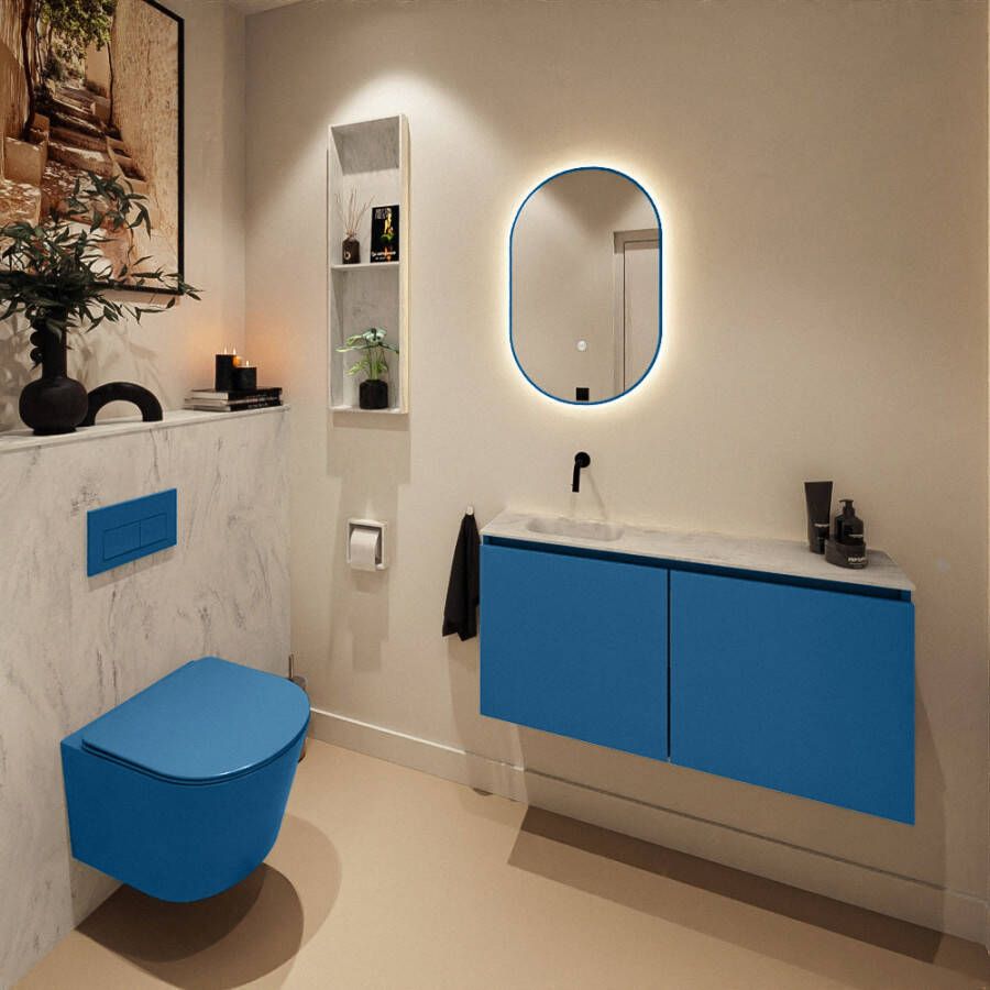 Mondiaz Toiletmeubel Ture Dlux | 100 cm | Meubelkleur Jeans | Eden wastafel Opalo Links | Zonder kraangat