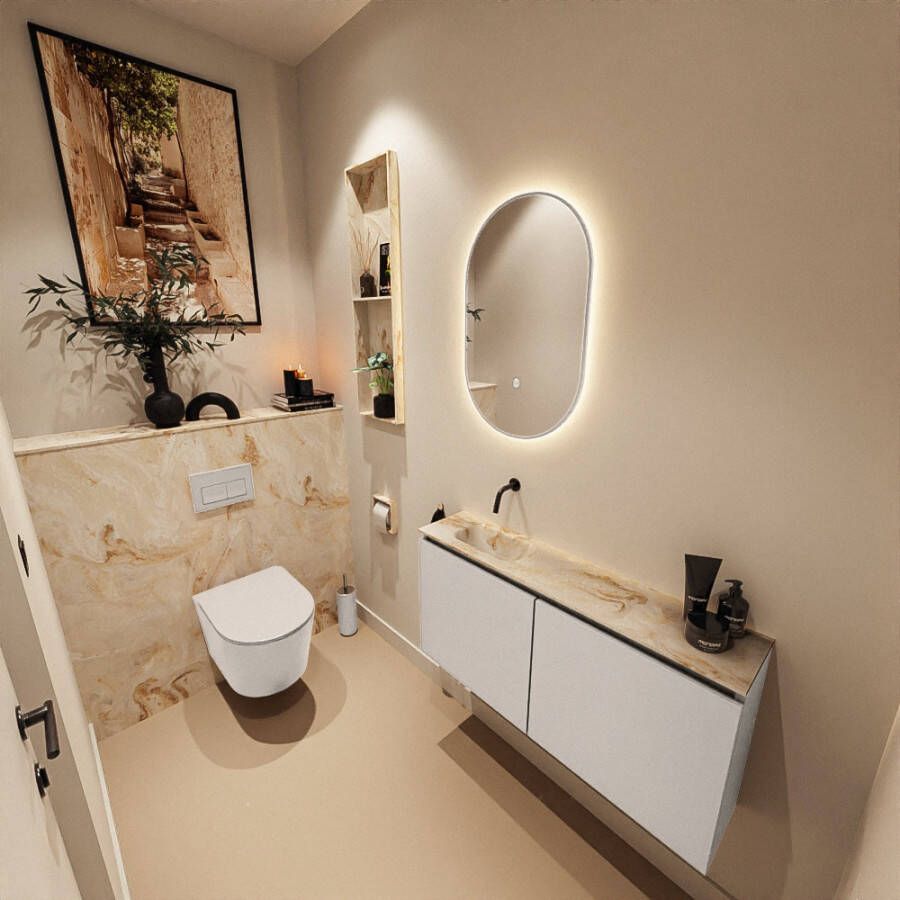 Mondiaz Toiletmeubel Ture Dlux | 100 cm | Meubelkleur Linen | Eden wastafel Frappe Links | Zonder kraangat