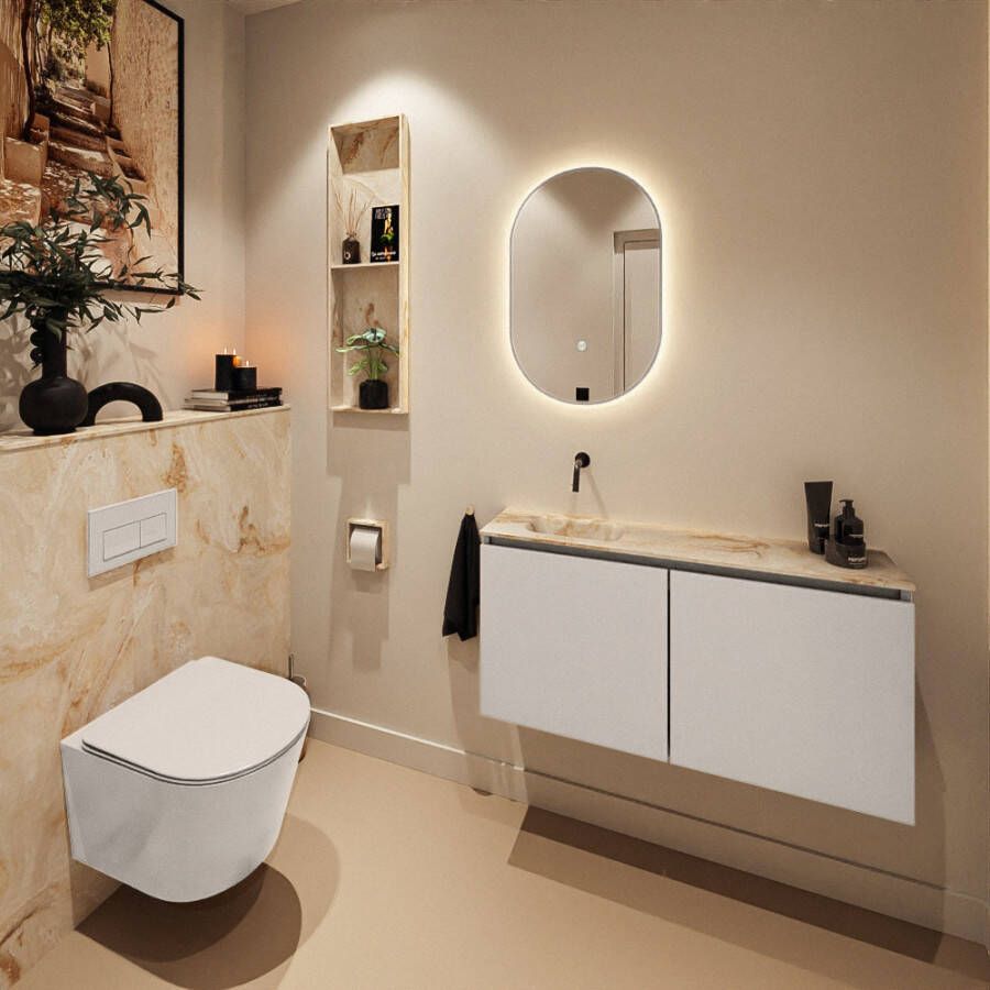 Mondiaz Toiletmeubel Ture Dlux | 100 cm | Meubelkleur Linen | Eden wastafel Frappe Links | Zonder kraangat